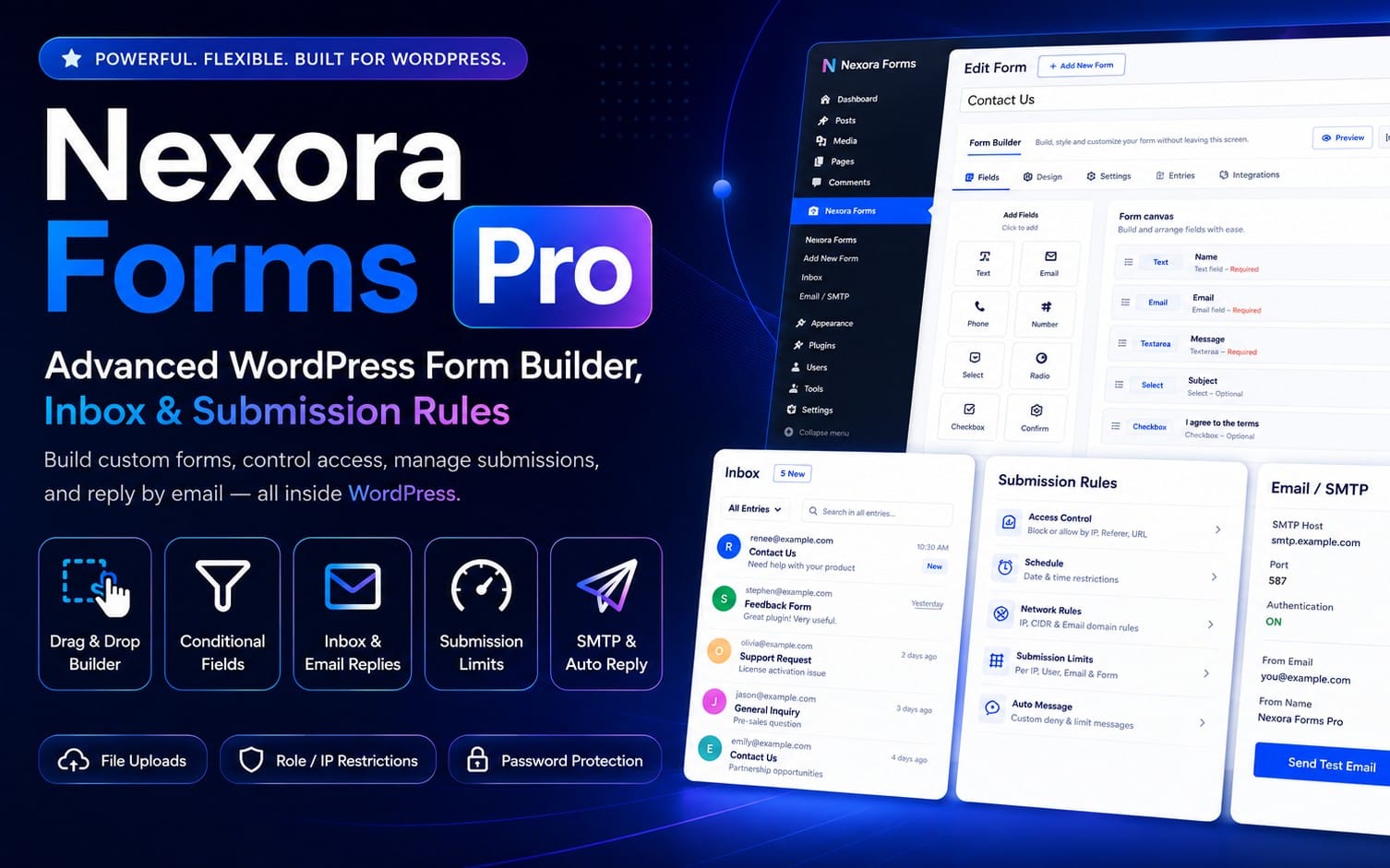 Nexora Forms Pro – Advanced WordPress Form Builder, Inbox & Submission Rules