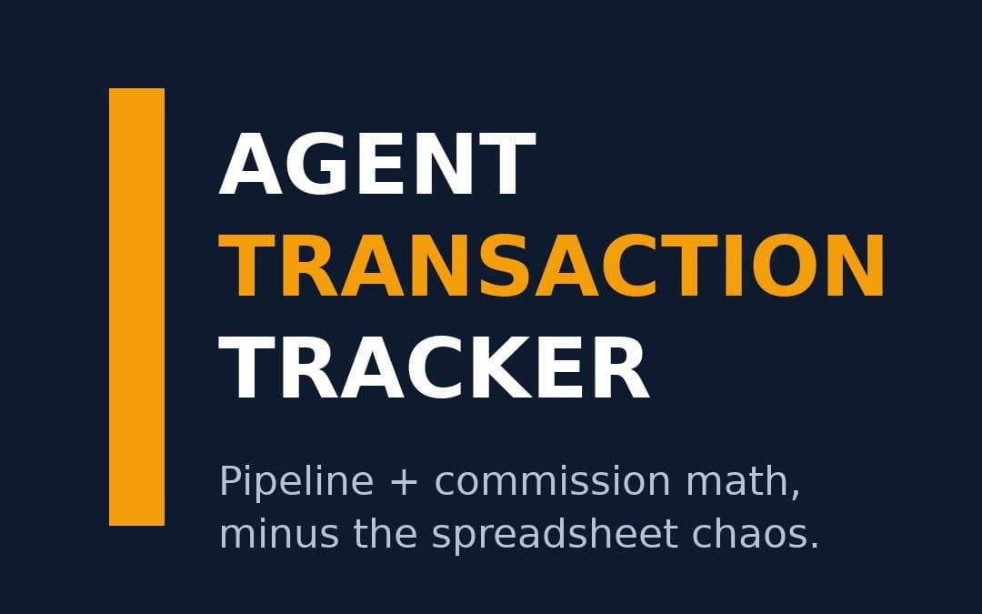 Agent Transaction Tracker product cover with bold title text and dark blue and orange design accents
