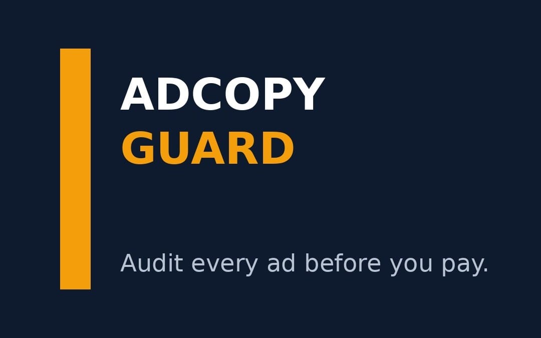 AdCopyGuard digital software banner with AD COPY GUARD text on dark navy background