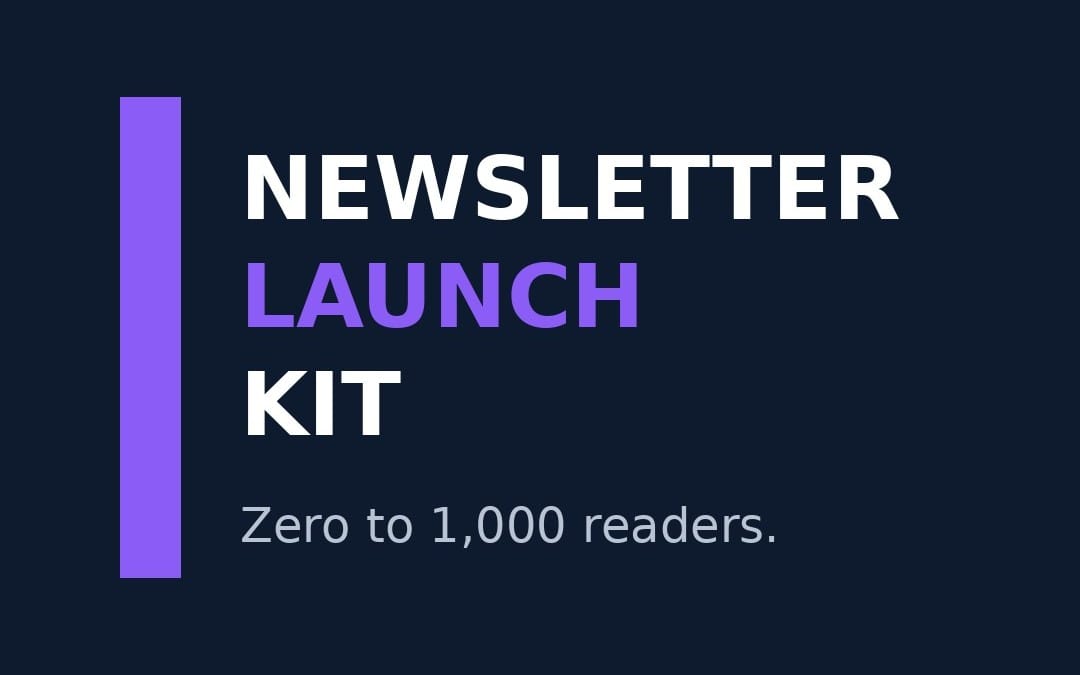 Newsletter Launch Kit digital product cover with title text and purple bar on dark blue background
