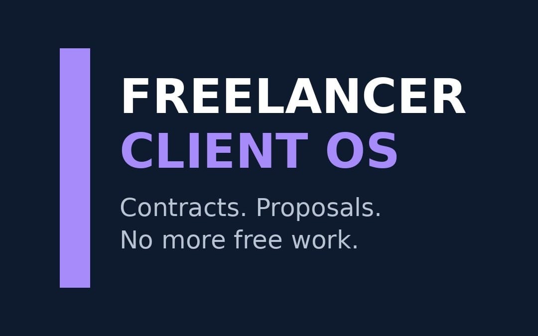 Freelancer client OS banner with large text for contracts, proposals, and payment protection digital product cover