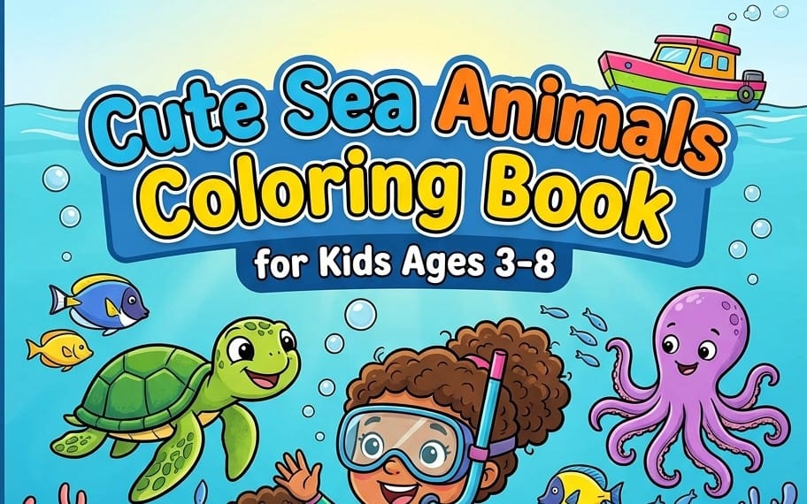 Cute Sea Animals Coloring Book for Kids Ages 3–8