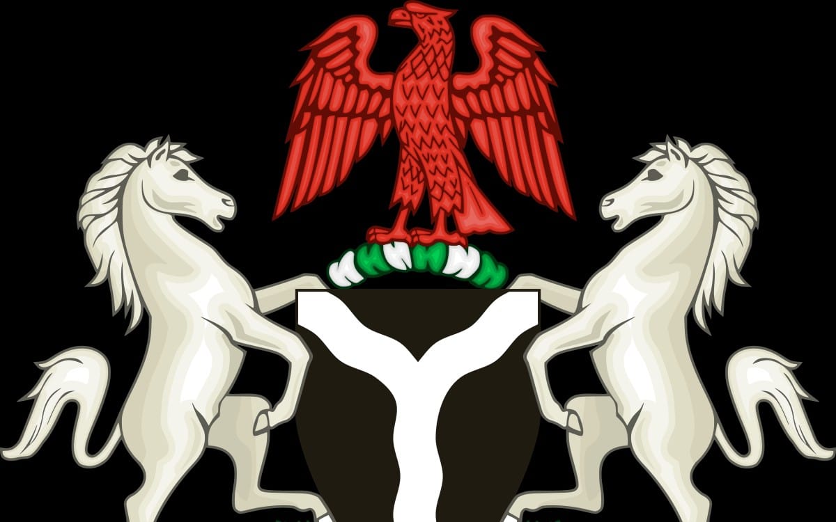 Cartoon crest with two white horses facing a central eagle emblem on a dark background, university course guide banner