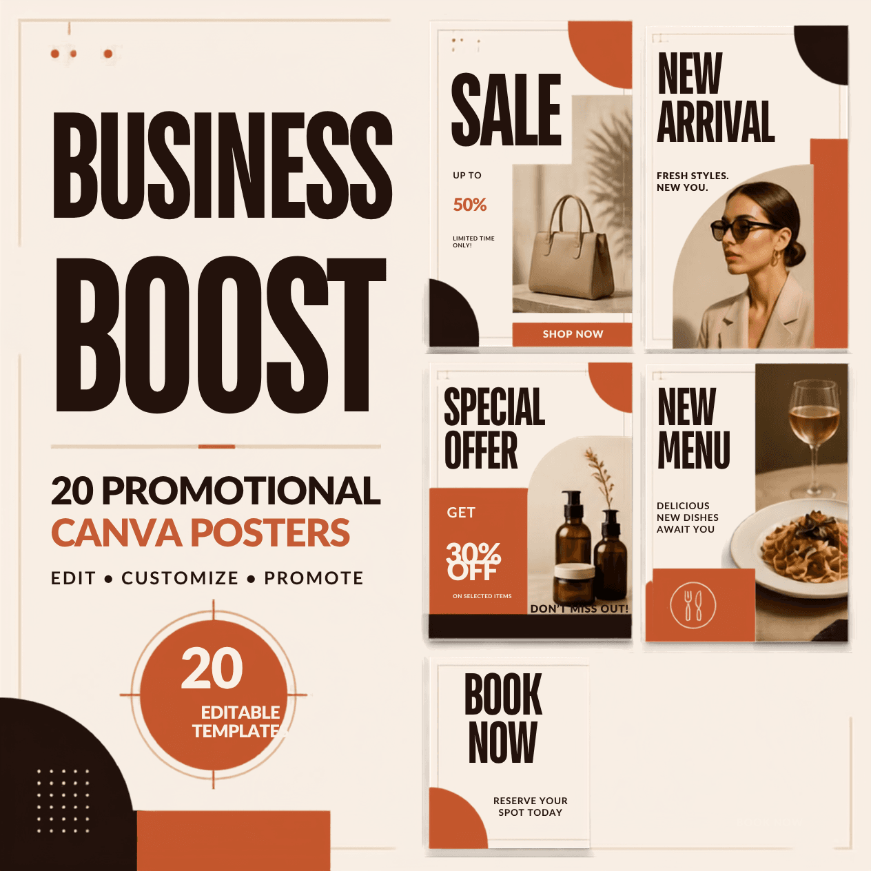 Business Boost — 20 Promotional Canva Posters — Getly Pages theme