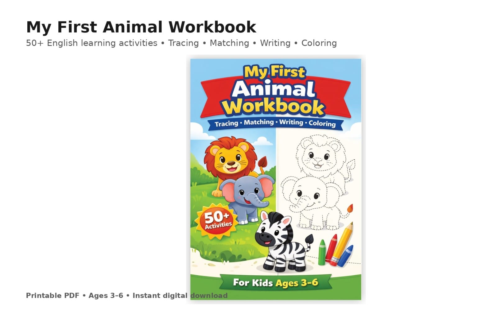 My First Animal Workbook for Kids Ages 3–6