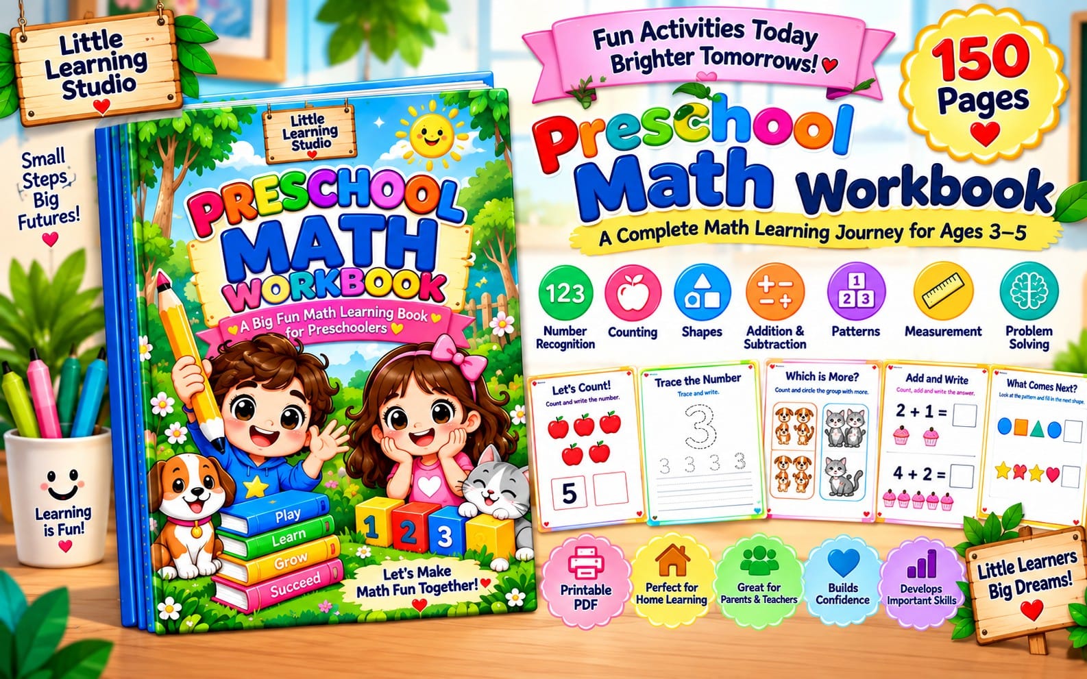 Math Writing Workbook Preschool Math Workbook – 150-Page Complete Math... | Getly