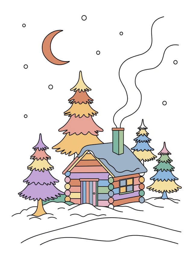 Colorable Letter B Cozy Winter Cabin Coloring Page | Getly