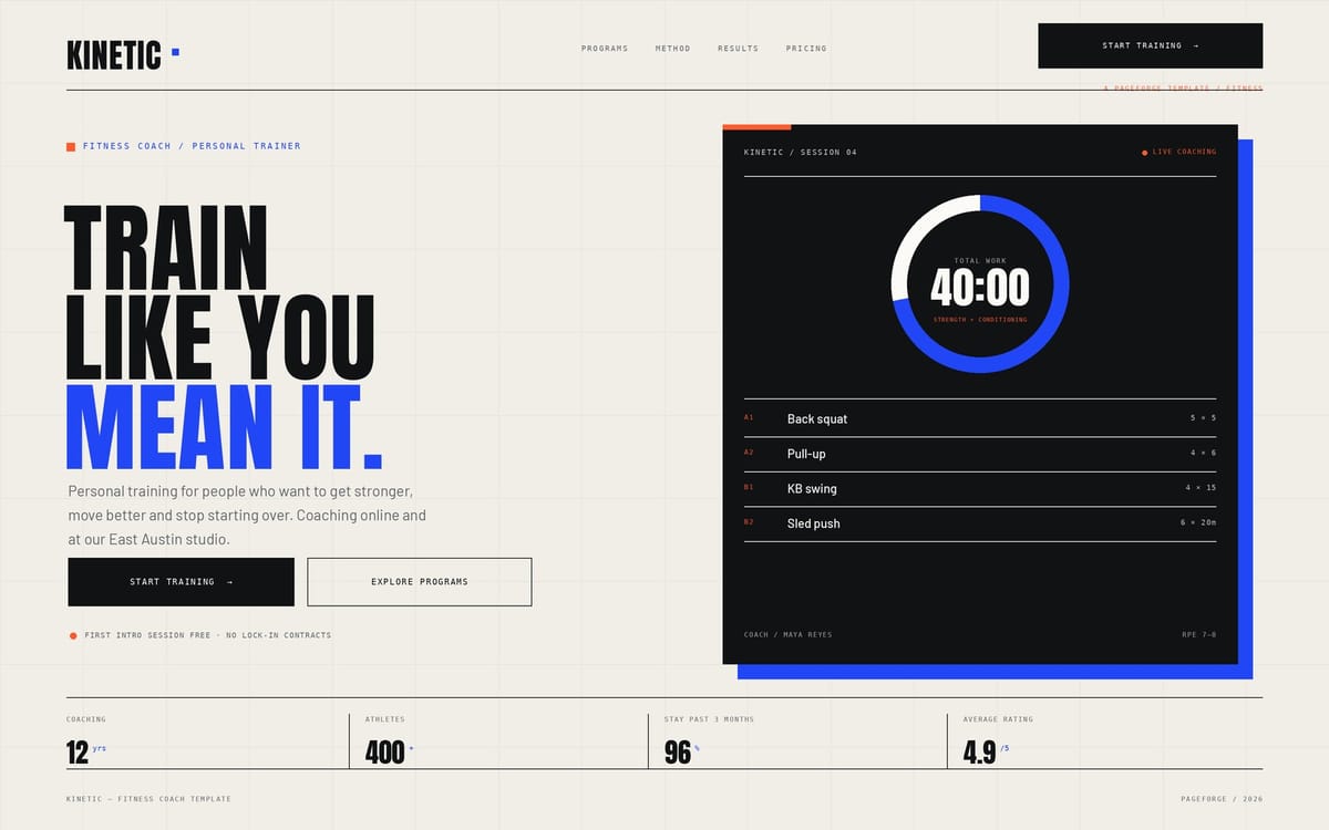 Html Css Javascript Expandible Caard Kinetic — Fitness Coach Template | Getly